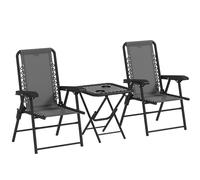 Outsunny 3 Pieces Folding Garden Bistro Set with Cup Holders - Khaki - Dark Grey | TJ Hughes