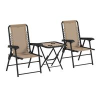 Outsunny Three-Piece Garden Table and Chair Set - Khaki, none