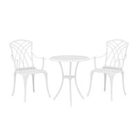 Outsunny 3 Pieces Garden Bistro Set, Cast Aluminium Outdoor Dining Set with 2 Chairs and Round Table with Parasol Hole, White