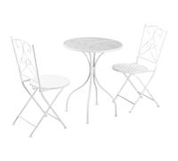 Outsunny 3 Pieces Garden Bistro Set, Folding Outdoor Single Chairs and Mosaic Garden Table Furniture Set for Patio, Balcony, Deck, White White