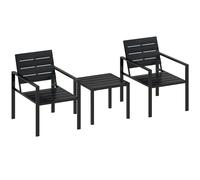 Outsunny 3 Pieces Garden Bistro Set for 2, Outdoor Bistro Table and Chairs with Metal Frame, Plastic Patio Furniture Set