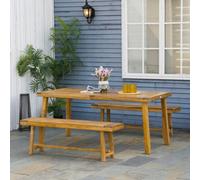 Outsunny 3 Pieces Garden Dining Set 4 Seater Acacia Wood Table and Loveseats, Brown
