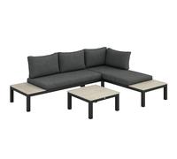 Outsunny 3 Pieces Garden Furniture Set, Aluminium 4 Seater Corner Sofa Set with 2 Loveseats, Coffee Table and Side Trays, Outdoor Conversation Furniture with Cushions for Garden, Dark Grey Yellow