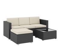 Outsunny 3 Pieces Garden Furniture Set w/ Cushions, PE Rattan Wicker Conversation Corner Sofa Set