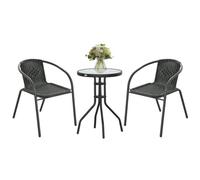Outsunny 3 Pieces Garden Furniture Set with 2 Stackable Chairs, Black