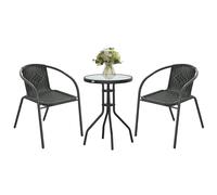 Outsunny 3 Pieces Garden Furniture Set with 2 Stackable Chairs, Black, Black