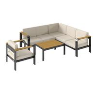 Outsunny 3 Pieces Garden Furniture Set with L-Shaped Sofa, Armchair and Coffee Table, Aluminium Garden Corner Sofa Set