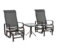 Outsunny 3 Pcs Rocking Chair Gliding Chair Set w/ Table for Patio Garden Brown - Brown - Metal, Texteline Cloth, Tempered Glass - 60cm x 73cm x 105cm