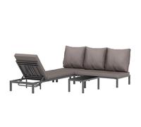 Outsunny 3 Pieces Garden Sun Loungers Set with Cushion, 5-level Adjustable Outdoor Recliner Bed Set w/ Glass Top Table, 2-In-1 Design Aluminium Frame Recliner Lounge or Use As Sofa Bed, Grey Grey