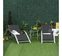 Outsunny 3 Pieces Lounge Chair Set Garden Sunbathing Chair w/ Table Cream - Black - Steel, Breathable Mesh - 59cmx169cmx66cm