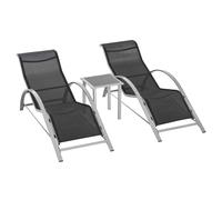 Outsunny 3 Pieces Lounge Chair Set Garden Sunbathing Chair w/ Table Black | TJ Hughes