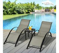 Outsunny 3 Pieces Lounge Chair Set Garden Sunbathing Chair w/ Table Cream