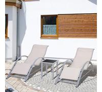 Outsunny 3 Pieces Lounge Chair Set Garden Sunbathing Chair w/ Table Cream