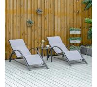 3Pc Garden Recliner Sunbathing Chair with Table, Light Grey