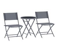 Outsunny 3 Pieces Outdoor Bistro Set, Glass Top Outdoor Table and 2 Folding Chairs, Garden Furniture Set with Protecting Feet, Steel Frame, Easy Clean, Grey Grey