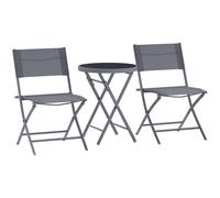 Outsunny 3 Pieces Outdoor Bistro Set, Glass Top Outdoor Table and 2 Folding Chairs with Protecting Feet, Grey