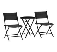 Outsunny 3 Pieces Outdoor Bistro Set, Glass Top Outdoor Table and 2 Folding Chairs with Protecting Feet, Black