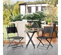 Outsunny 3 Pieces Outdoor Bistro Set, Glass Top Table and Chairs, Black - Black - 3 - Outdoor Bistro Set