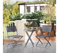 Outsunny 3 Pieces Outdoor Bistro Set, Glass Top Table and Chairs, Grey
