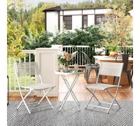 Outsunny 3 Pieces Outdoor Bistro Set - Glass Top Table and Chairs - White | TJ Hughes