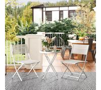 Outsunny 3 Pieces Outdoor Bistro Set, Glass Top Table And Chairs, White