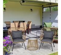 Outsunny 3 Pieces Outdoor Patio Set 2 Chairs 1 Coffee Table Garden Balcony Deck In Brown