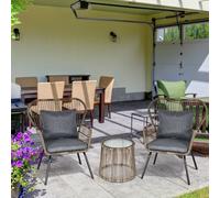 3 Piece Webbed Rattan Outdoor Patio Set with Steel Frame, Grey