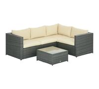 Outsunny 3 Pieces PE Rattan Garden Furniture Set with 10 cm Thick Cushions, 4 Seater Garden Corner Sofa Set with Glass Top Coffee Table, Outdoor Furniture for Patio, Porch, Beige Beige