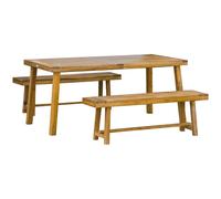 Outsunny 3 Pieces Picnic Bench Set with Table and 2 Benches, Acacia wood Dining Trestle Beer Table and Seat, Natural Wood Finish Wood