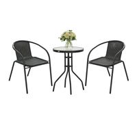 Outsunny 3 Pieces Garden Furniture Set with 2 Stackable Chairs, Black, Black