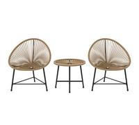 Outsunny 3 Pieces Rattan Bistro Set, Garden Bistro Set with Acapulco Chairs and Glass Top Table, Small Garden Furniture Set with Reinforced Metal Frame for Outdoor, Patio, Balcony, Natural