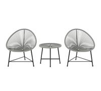 Outsunny Rattan Bistro Set, Cushioned Acapulco Chairs, Glass Table, Grey - Grey