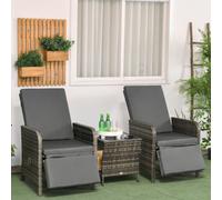 Outsunny 3 Pieces Rattan Bistro Set W/ Adjustable Backrest - Dark Grey