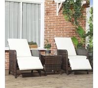Outsunny 3 Pieces Rattan Bistro Set W/ Adjustable Backrest In Cream