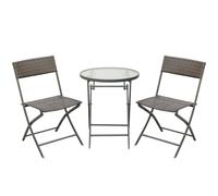 Outsunny 3PC Rattan Bistro Set Folding Rattan Chair Coffee Table Garden Outdoor