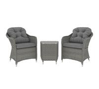 Outsunny 3 Pcs Aluminium Rattan Bistro Set with Soft Cushions & Glass Top