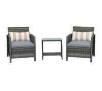 Outsunny 3 PC Rattan Garden Outdoor Patio Cushioned Single Sofa Coffee Table Lig