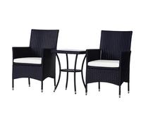 Outsunny 3 Pieces Rattan Bistro Set, Wicker Garden Furniture Set with 2-Tier Coffee Table and Chairs, Cushions, for Outdoor Patio Balcony, Black Black