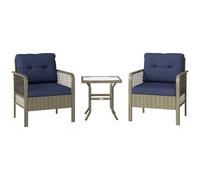 Outsunny 3 Pieces Rattan Bistro Set, Wicker Garden Furniture Set with Glass Top Coffee Table and Chairs, Thickened Cushions for Outdoor, Patio, Balcony, Charcoal Grey Grey