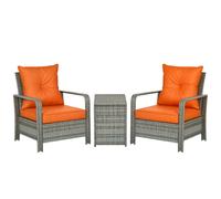 Outsunny 3 Pieces Rattan Bistro Set, Wicker Garden Furniture Set with Storage Coffee Table and Chairs, Thickened Cushions for Outdoor, Patio, Balcony, Blue Orange