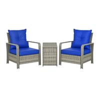 Outsunny 3 Pieces Rattan Bistro Set, Wicker Garden Furniture Set with Storage Coffee Table and Chairs, Thickened Cushions for Outdoor, Patio, Balcony, Blue