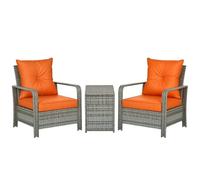 Outsunny 3 Pieces Rattan Bistro Set, Wicker Garden Furniture Set with Storage Coffee Table and Chairs, Thickened Cushions for Outdoor, Patio, Balcony, Orange