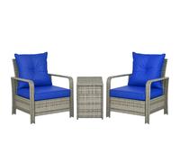 Outsunny 3 PCs PE Rattan Garden Sofa Set with 2 Chairs & Storage Table - Blue - PE Rattan, Steel - 71W x 78D x 87H cm