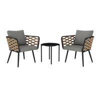 Outsunny 3 Pieces Rattan Bistro Set, Wicker Garden Furniture Set with Washable Seat and Back Cushions, Glass Top Coffee Table, for Outdoor, Patio, Black Black