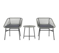 Outsunny Rattan Bistro Set, Small Balcony Furniture with Cushion, Light Grey - Light Grey - Steel, PE Rattan - 63W x 65D x 76H cm