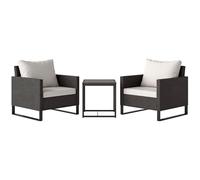 Outsunny 3PCS Rattan Bistro Set Glass Top Table and Chairs with 4 Cushions - Brown - Steel, PE Rattan - 75H x 68W x 66D cm