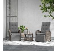 Outsunny 3 PCs Rattan Chaise Lounge Set with Cushion for Patio Yard Grey - Brown - Grey