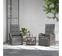Outsunny 3 PCs Rattan Chaise Lounge Set with Cushion for Patio Yard Grey - Brown - Grey