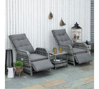 Outsunny 3 PCs Rattan Chaise Lounge Set with Cushion for Patio Yard Grey - Grey - Grey