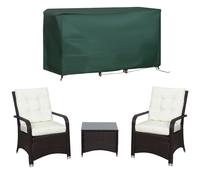 Outsunny 3 Pieces Rattan Bistro Set with Furniture Cover, Wicker Garden Furniture Set, Glass Top Coffee Table and Chairs with Cushions for Outdoor, Patio, Balcony, Cream White Cream